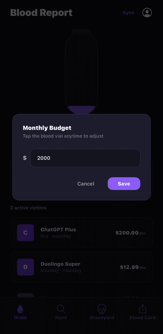 Monthly Budget modal for setting your spending limit